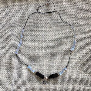 Vintage delicate leather string moonstone silver beads silver pendant necklace